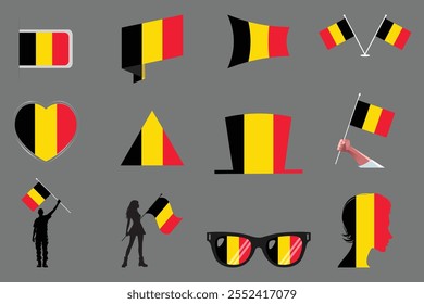 Bandeira da Bélgica Conjunto, Original e simples Bandeira da Bélgica Pacote, ilustração vetorial da Bandeira da Bélgica Coleção
