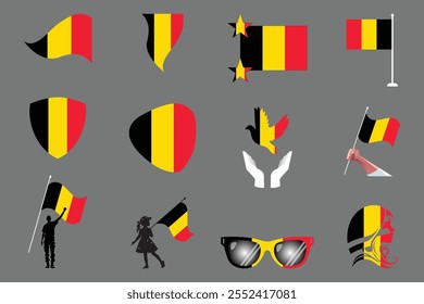 Bandeira da Bélgica Conjunto, Original e simples Bandeira da Bélgica Pacote, ilustração vetorial da Bandeira da Bélgica Coleção
