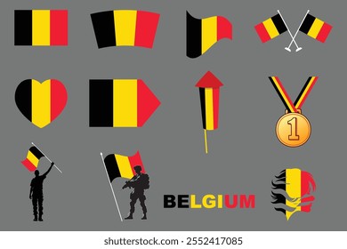 Bandeira da Bélgica Conjunto, Original e simples Bandeira da Bélgica Pacote, ilustração vetorial da Bandeira da Bélgica Coleção
