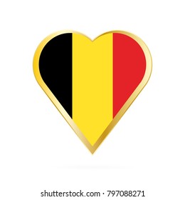 Flag of Belgium in the shape of Heart, symbol of Love Gold version.