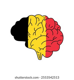 Flag of Belgium. Vector illustration of a combination of a human brain with a country flag on a white background.