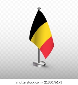 Flag of Belgium. Vector illustration of a flag with flagpole on a transparent background (PNG).