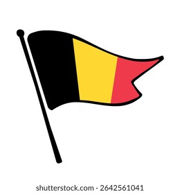 Bandeira da Bélgica. Design de ícone de ilustração de vetor de bandeira da Bélgica no estilo desenhado à mão. Bandeira de mastro flutuante.