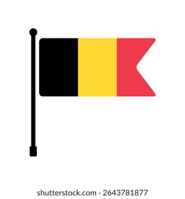 Flag of Belgium. Belgium flag vector illustration icon design. Flagpole flag icon.