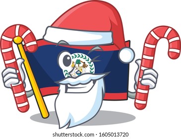 Flag belize Cartoon character in Santa costume with candy
