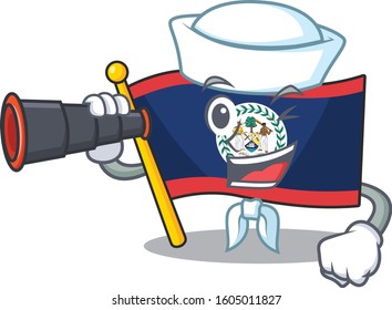Flag belize cartoon happy Sailor style with binocular
