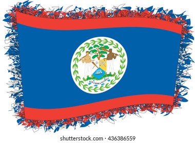 Flag of Belize (country on the eastern coast of Central America). Vector illustration of a stylized flag. Shaggy edge.