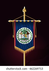 Flag of Belize. Festive Banner Vertical Flag with Flagpole. Wall Hangings with Gold Tassel Fringing