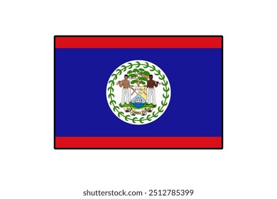 La bandera de Belice muestra su diseño único con un fondo azul con bordes rojos, un escudo de armas central y vibrantes símbolos del orgullo nacional.