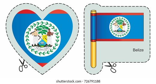 Flag of Belize. Vector cut sign here, isolated on white. Can be used for design, stickers, souvenirs.