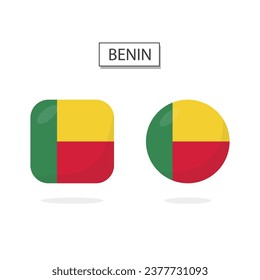 Flag of Benin 2 Shapes icon 3D cartoon style.