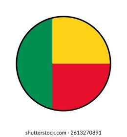 Flag of Benin. Black edge. Benin circle flag logo icon computer vector illustration design.