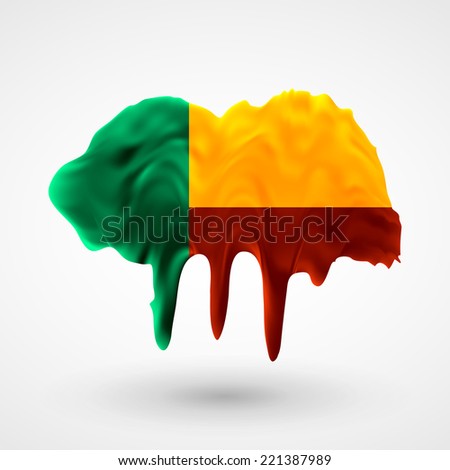 Flag of Benin Blot with paint streaks with the national colors. Independence Day. Banner Pennon Pennant Background Stock Vector Icon Image Picture Illustration Printed material Logo 