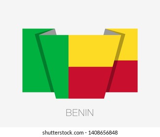 Flag of Benin. Flat Icon Waving Flag with Country Name on White Background