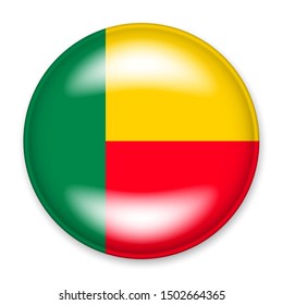 Flag of Benin in the form of a round button with a light glare and a shadow. 