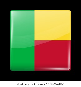 Flag of Benin. Glossy Icon Square Shape. Vector Button