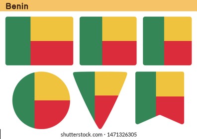 Flag of Benin. Flag icon set of six different shapes. Vector Illustration.
