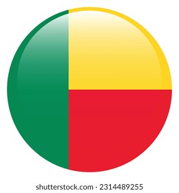 The flag of Benin. Flag icon. Standard color. A round flag. 3d illustration. Computer illustration. Digital illustration. Vector illustration.