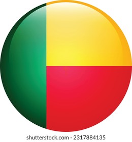 The flag of Benin. Flag icon. Standard color. The round flag. 3d illustration. Computer illustration. Digital illustration. Vector illustration.