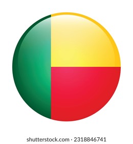 The flag of Benin. Flag icon. Standard color. The round flag. 3d illustration. Computer illustration. Digital illustration. Vector illustration.