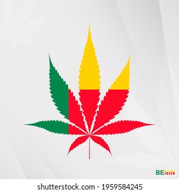 Flag of Benin in Marijuana leaf shape. The concept of legalization Cannabis in Benin. Medical cannabis illustration.