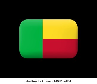 Flag of Benin. Matted Vector Icon and Button. Rectangular Shape with Rounded Corners. Isolated