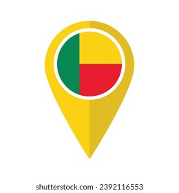 Flag of Benin flag on map pinpoint icon isolated yellow color