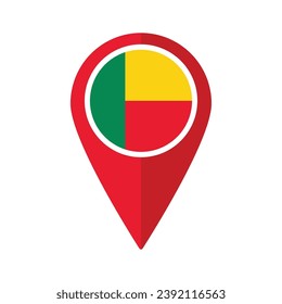 Bandera de Benín en el mapa icono de punto de referencia color rojo aislado