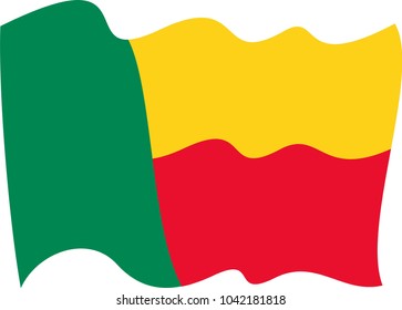 Flag of Benin. Realistic waving flag of Republic of Benin. Fabric textured flowing flag of Benin.