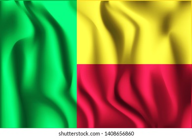 Flag of Benin. Rectangular Icon. Waving Effect. Vector Illustration