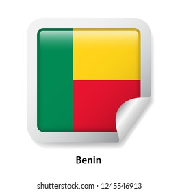 Flag of Benin. Round glossy sticker