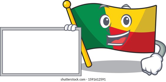 Flag benin Scroll with board cartoon mascot design style