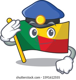 Flag benin Scroll Cartoon mascot style as a Police officer