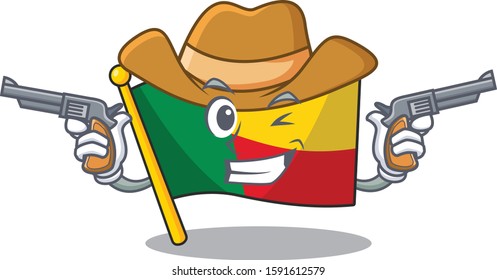 Flag benin Scroll mascot performed as a Cowboy with guns