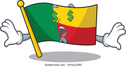 Flag benin Scroll with Money eye cartoon character style