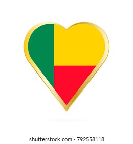 Flag of Benin in the shape of Heart, symbol of Love Gold version.