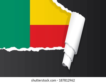 Flag of Benin under ripped paper vector illustration.
