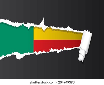 Flag of Benin under ripped paper vector illustration.