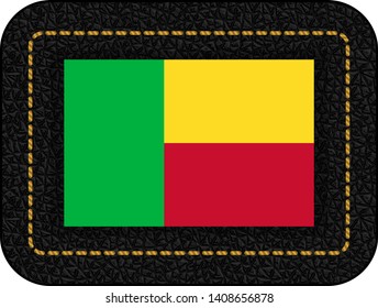 Flag of Benin. Vector Icon on Black Leather Backdrop. Aspect Ratio 2:3