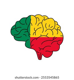 Flag of Benin. Vector illustration of a combination of a human brain with a country flag on a white background.