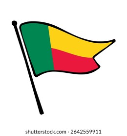 Bandeira do Benim. Design de ícone de ilustração de vetor de bandeira do Benin no estilo desenhado à mão. Bandeira de mastro flutuante.
