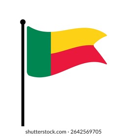 Bandeira do Benim. Design de ícone de ilustração de vetor da bandeira do Benin. Bandeira de mastro flutuante.