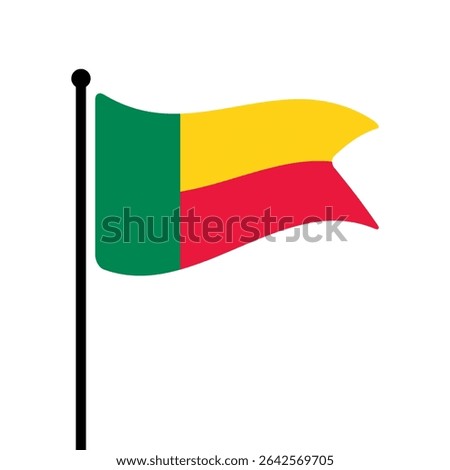 Flag of Benin. Benin flag vector illustration icon design. Fluttering flagpole flag.