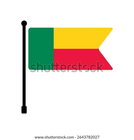 Flag of Benin. Benin flag vector illustration icon design. Flagpole flag icon.