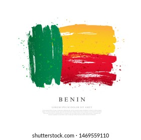 Flag of Benin. Vector illustration on a white background. Brush strokes are drawn by hand. Independence Day.
