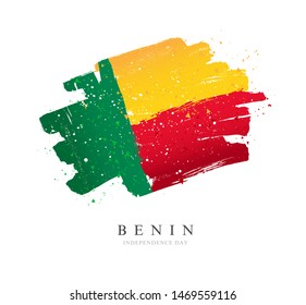 Flag of Benin. Vector illustration on a white background. Brush strokes are drawn by hand. Independence Day.