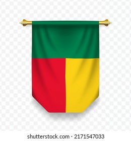 Flag of Benin. Vector illustration of a vertical hanging flag on a transparent background (PNG). 