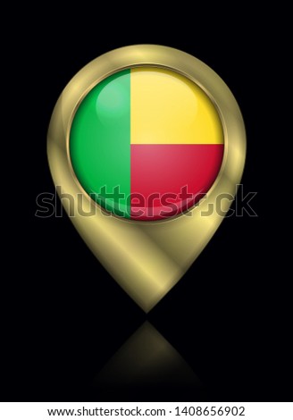Flag of Benin. Vector Sign and Icon. Location Symbol Shape. Gold