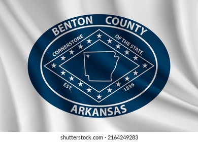 Flag of Benton County, Arkansas, USA. Realistic waving flag of Benton County vector background.