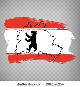 Flag of Berlin from brush strokes. Blank map of  Berlin. Germany. High quality map and flag of capital Germany for your web site design, app  on transparent background.  EPS10.